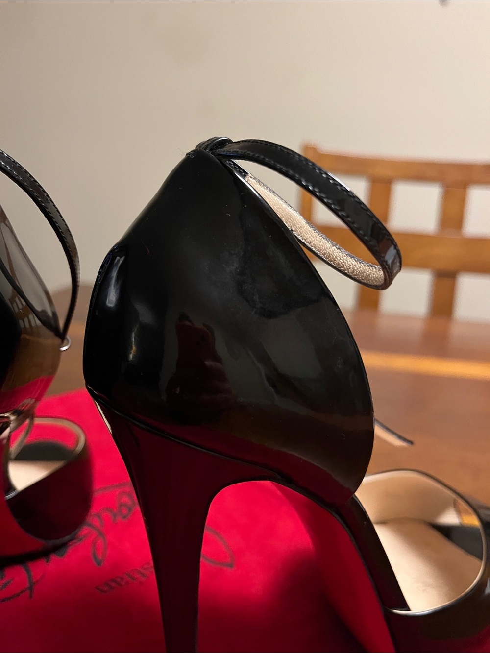 Christian Louboutin Black Patent Leather Peep-Toe Ankle-Strap Stilettos, size 39 - Picture 7 of 16